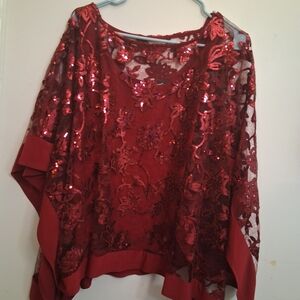 R&M Richards Red Sequin Lace Blouse